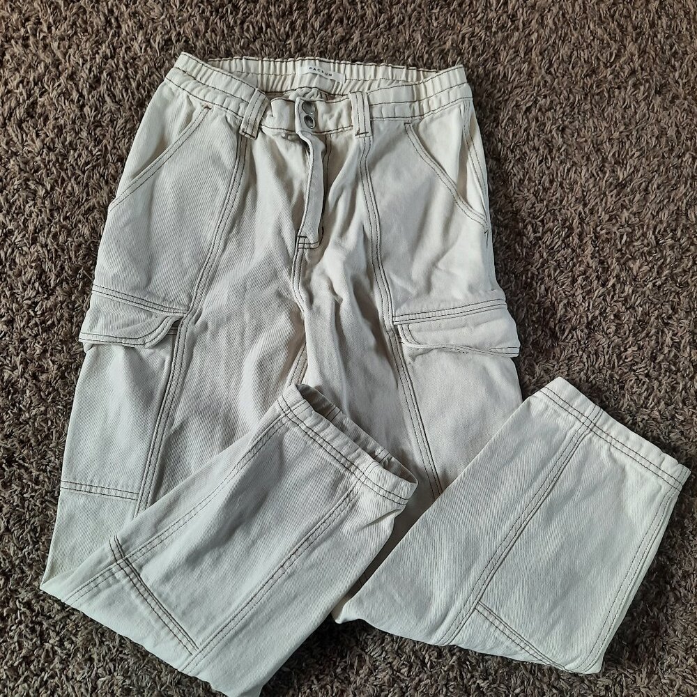 Pacsun White Utility Cargo Pants Size M Womens Cream Denim Pockets Relaxed Fit